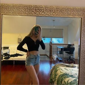 black zip-up crop top